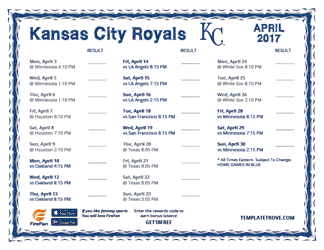 April 2017 Kansas City Royals Printable Schedule