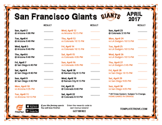 April 2017 San Francisco Giants Printable Schedule