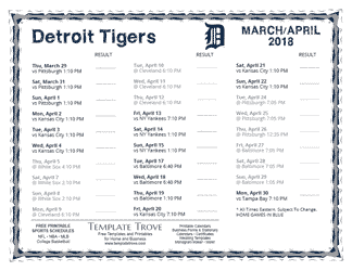 April 2018 Detroit Tigers Printable Schedule