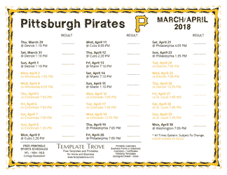 April 2018 Pittsburgh Pirates Printable Schedule