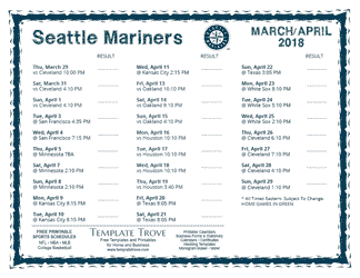 April 2018 Seattle Mariners Printable Schedule