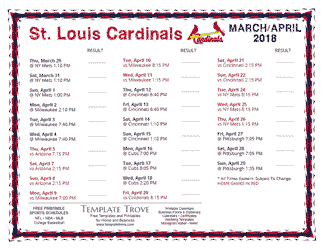 April 2018 St. Louis Cardinals Printable Schedule