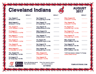 August 2017 Cleveland Indians Printable Schedule