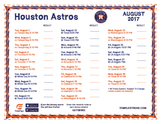 August 2017 Houston Astros Printable Schedule