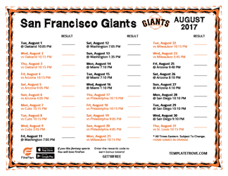 August 2017 San Francisco Giants Printable Schedule