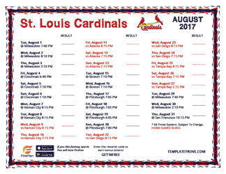 August 2017 St. Louis Cardinals Printable Schedule