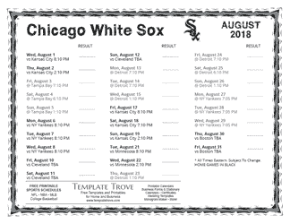 August 2018 Chicago White Sox Printable Schedule