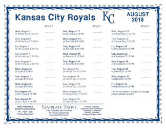 August 2018 Kansas City Royals Printable Schedule
