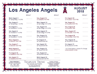 August 2018 Los Angeles Angels Printable Schedule