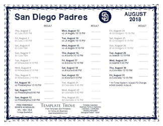 August 2018 Padres Schedule