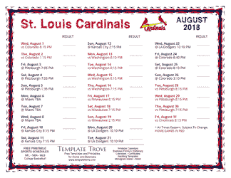 August 2018 St. Louis Cardinals Printable Schedule