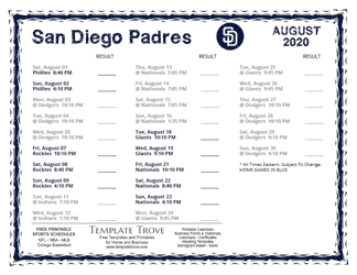 August 2020 Padres Schedule