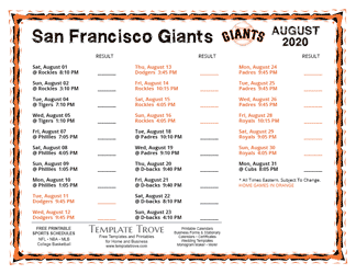 August 2020 San Francisco Giants Printable Schedule
