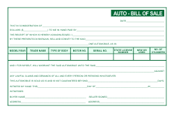 Auto Bill of Sale Template - Green