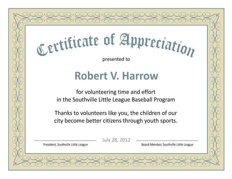 Template For Certificate Of Appreciation Free Download