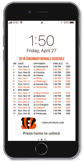 2018 Cincinnati Bengals Lock Screen Schedule