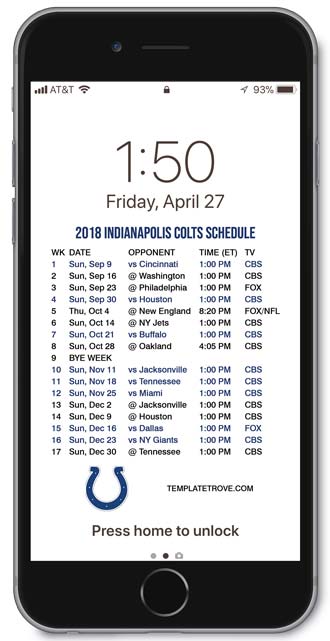 2018 Indianapolis Colts Lock Screen Schedule