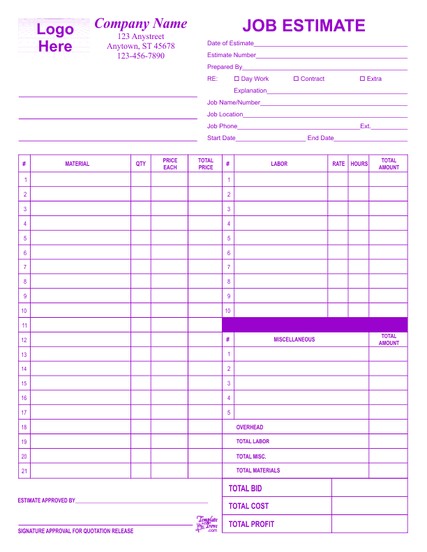 Job Estimate Template