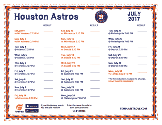July 2017 Houston Astros Printable Schedule