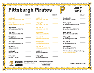 July 2017 Pittsburgh Pirates Printable Schedule
