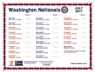 July 2017 Washington Nationals Printable Schedule