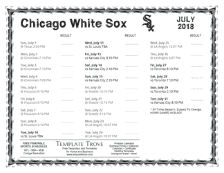 July 2018 Chicago White Sox Printable Schedule