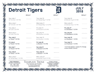 July 2018 Detroit Tigers Printable Schedule
