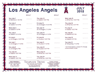 July 2018 Los Angeles Angels Printable Schedule