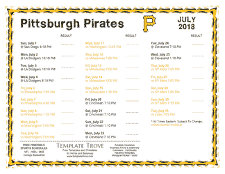 July 2018 Pittsburgh Pirates Printable Schedule