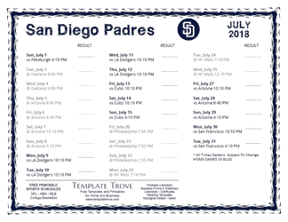 July 2018 San Diego Padres Printable Schedule