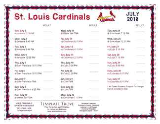 July 2018 St. Louis Cardinals Printable Schedule