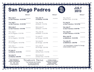 July 2019 San Diego Padres Printable Schedule
