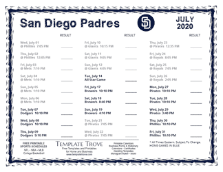 July 2020 San Diego Padres Printable Schedule