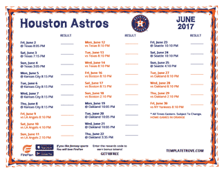 June 2017 Houston Astros Printable Schedule