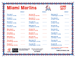 June 2017 Miami Marlins Printable Schedule