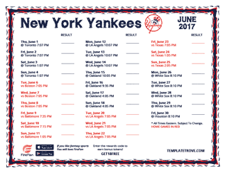 June 2017 New York Yankees Printable Schedule