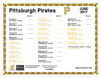 June 2017 Pittsburgh Pirates Printable Schedule