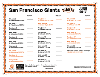 June 2017 San Francisco Giants Printable Schedule
