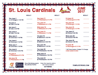 June 2017 St. Louis Cardinals Printable Schedule