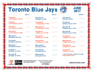 June 2017 Toronto Blue Jays Printable Schedule