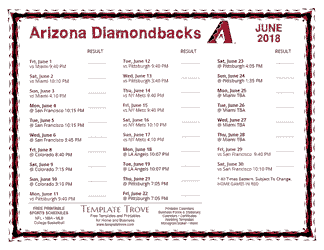 June 2018 Arizona Diamondbacks Printable Schedule