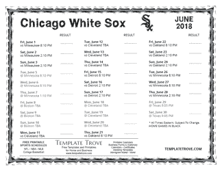 June 2018 Chicago White Sox Printable Schedule