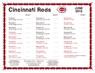 June 2018 Cincinnati Reds Printable Schedule