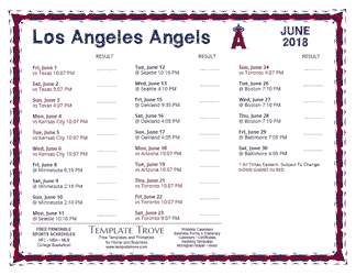 June 2018 Los Angeles Angels Printable Schedule