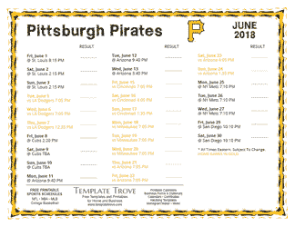 June 2018 Pittsburgh Pirates Printable Schedule