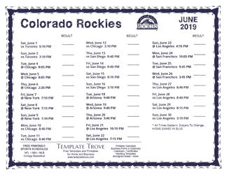 June 2019 Colorado Rockies Printable Schedule