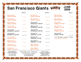 June 2020 San Francisco Giants Printable Schedule
