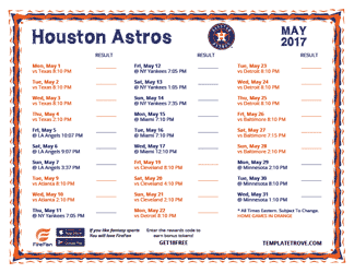 May 2017 Houston Astros Printable Schedule