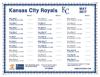 May 2017 Kansas City Royals Printable Schedule