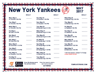 May 2017 New York Yankees Printable Schedule